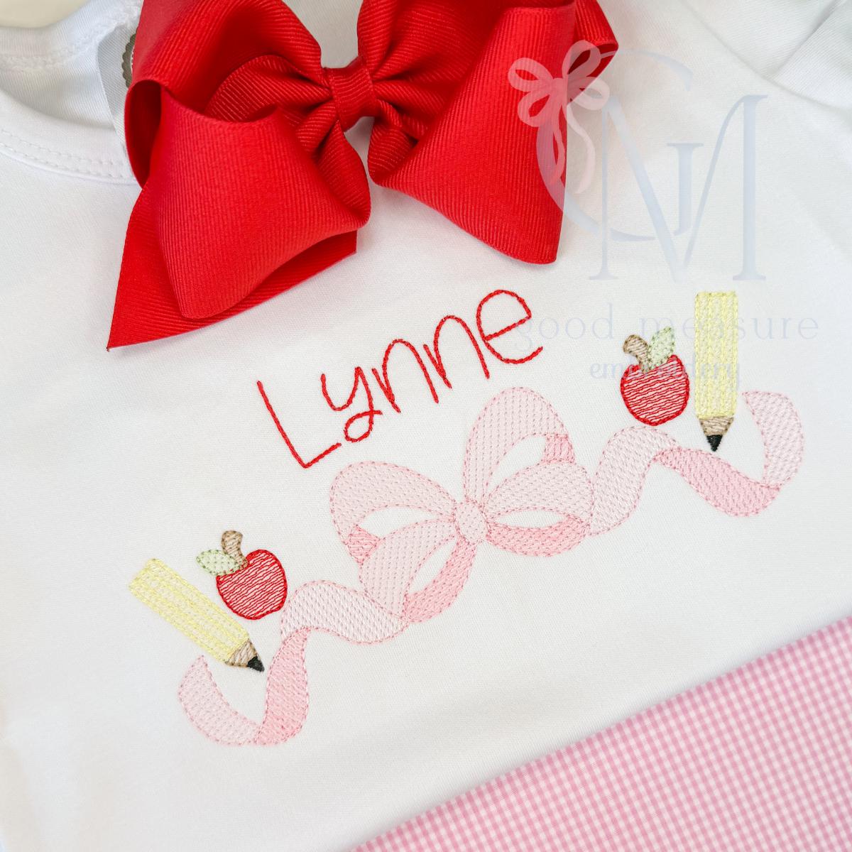 Back to School Sketch Bow Embroidery Design