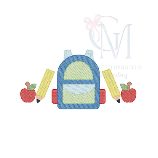Back to School Backpack and Apples Machine Embroidery Design