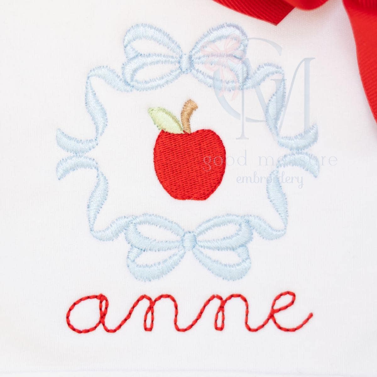 Bow Frame with Apple Back to School Embroidery Design