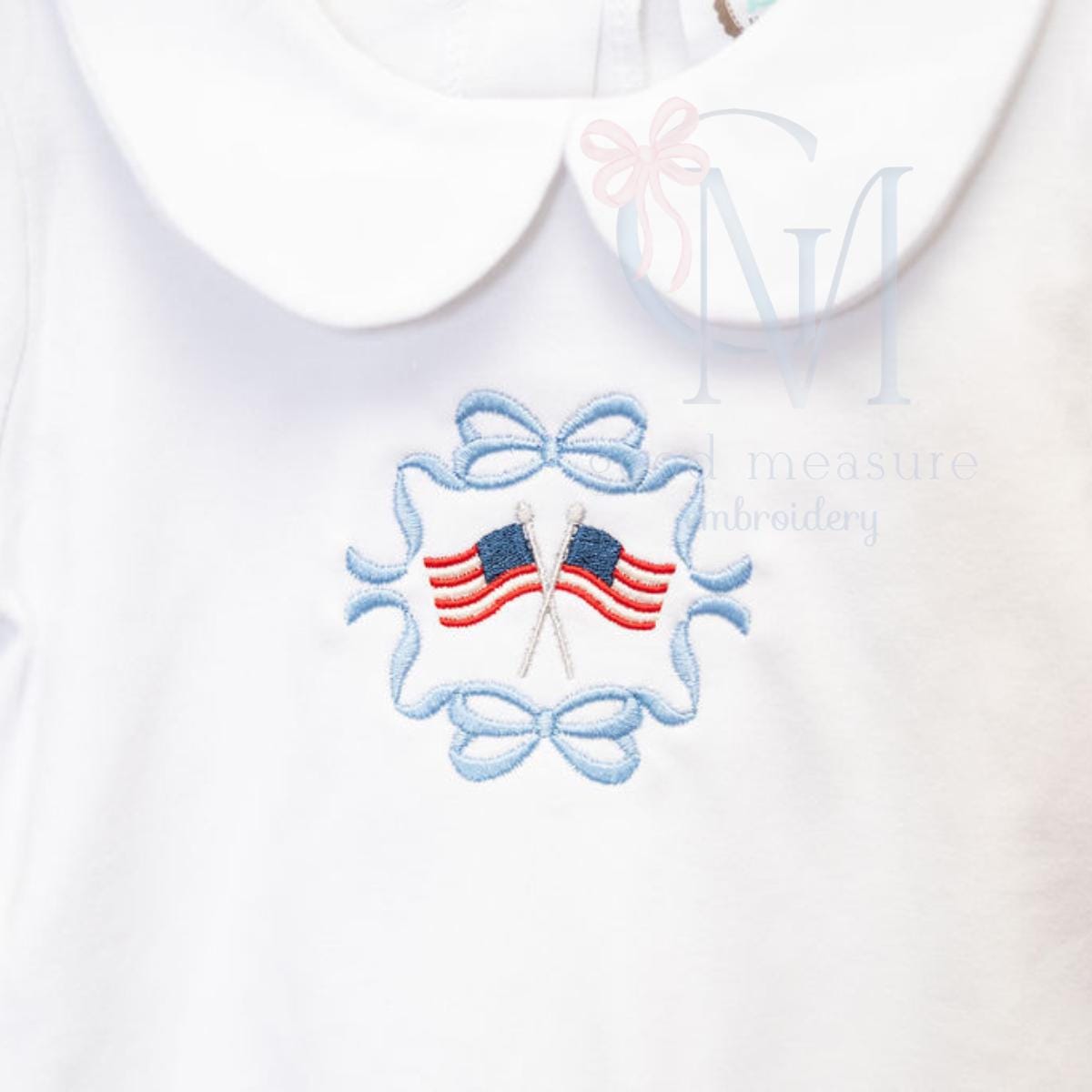 Bow Frame with Flags Patriotic Embroidery Design