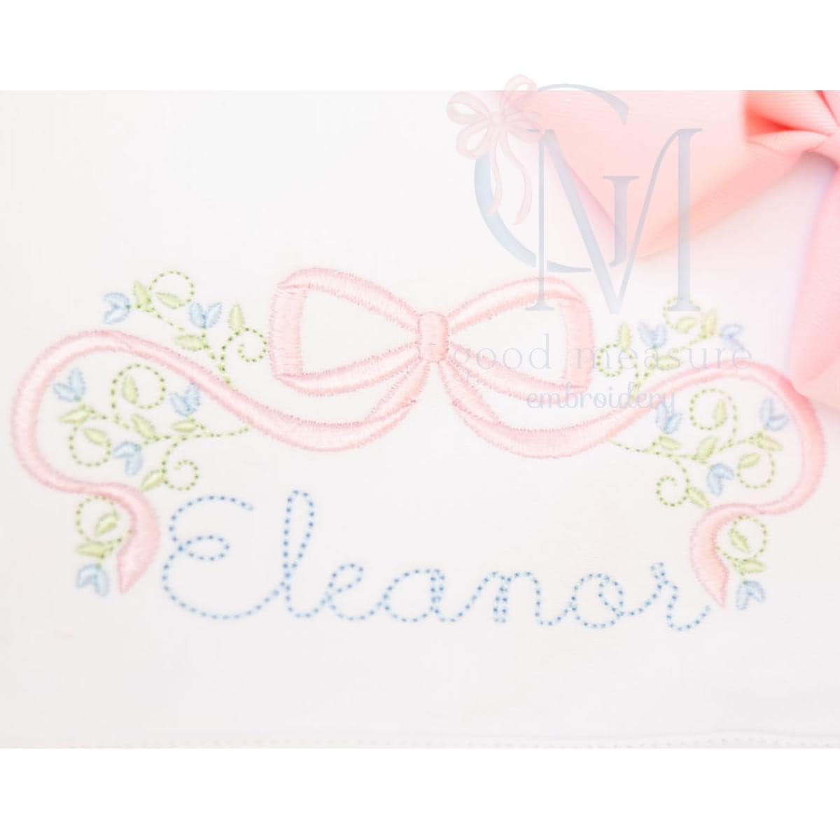 Fancy Floral Two Toned Bow Elegant Satin Embroidery Design