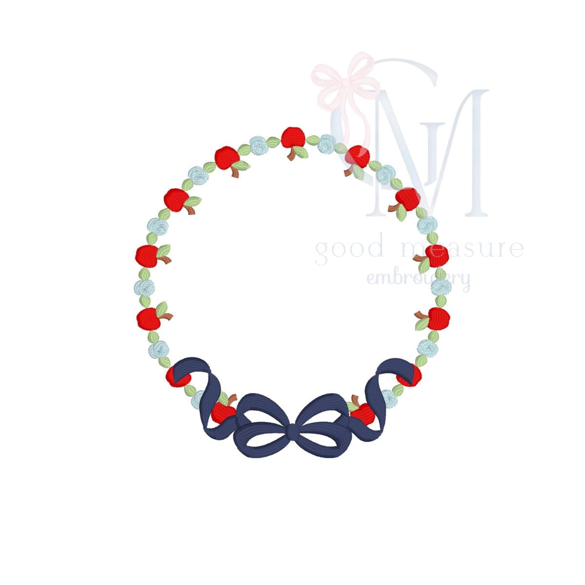 Floral Back To School Garland Monogram Frame with Bow Embroidery Design