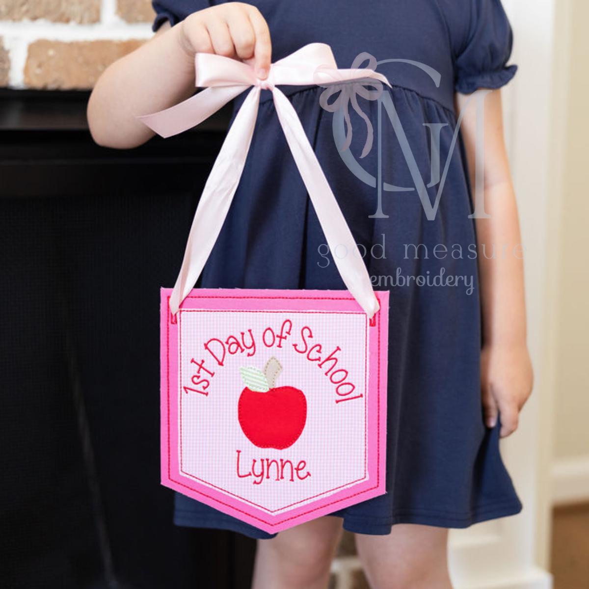 In the Hoop Apple Applique Banner Back to School Embroidery Design