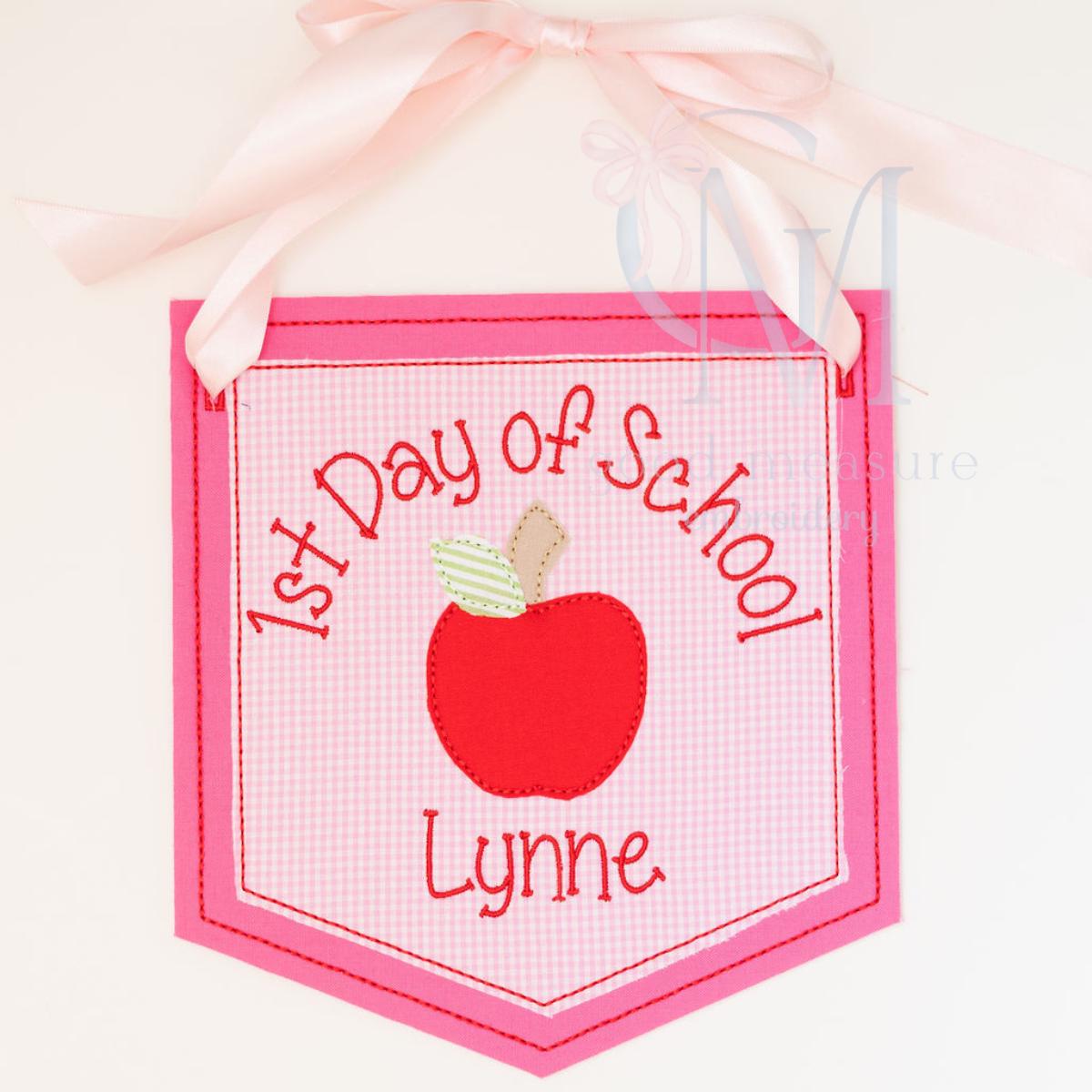 In the Hoop Apple Applique Banner Back to School Embroidery Design