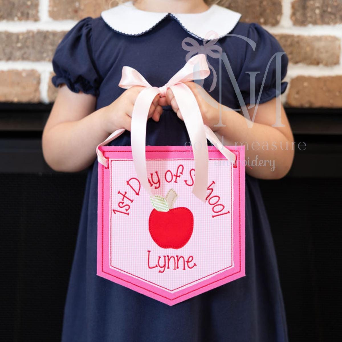 In the Hoop Apple Applique Banner Back to School Embroidery Design