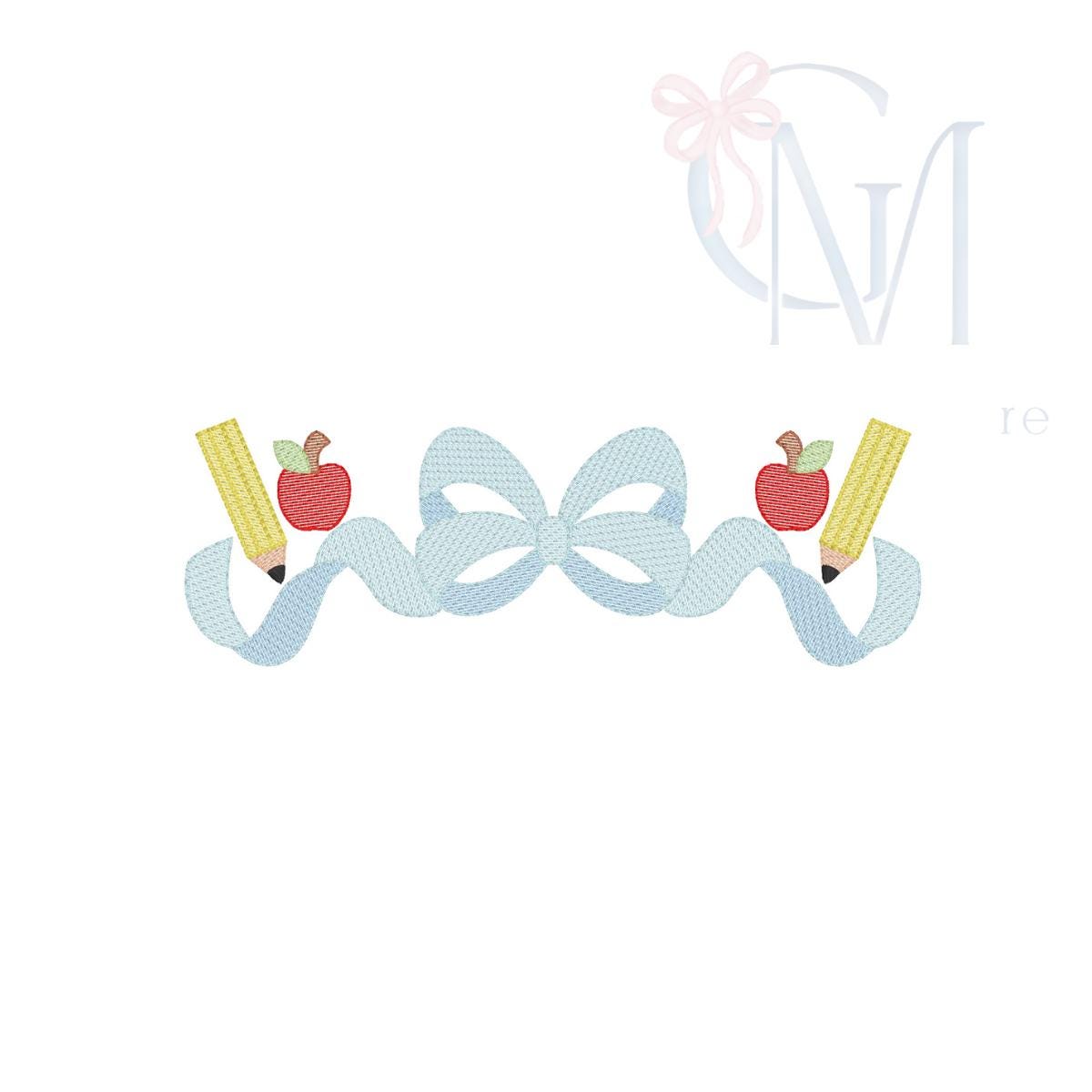 Back to School Sketch Bow Embroidery Design