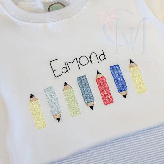 Colorful Pencils Back to School Sketch Machine Embroidery Design