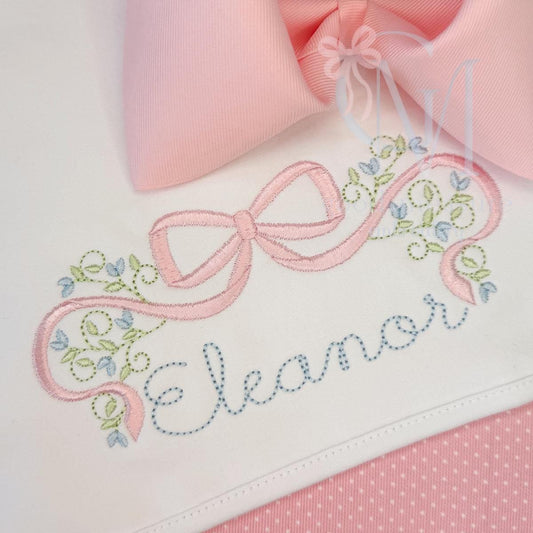 Fancy Floral Two Toned Bow Elegant Satin Embroidery Design