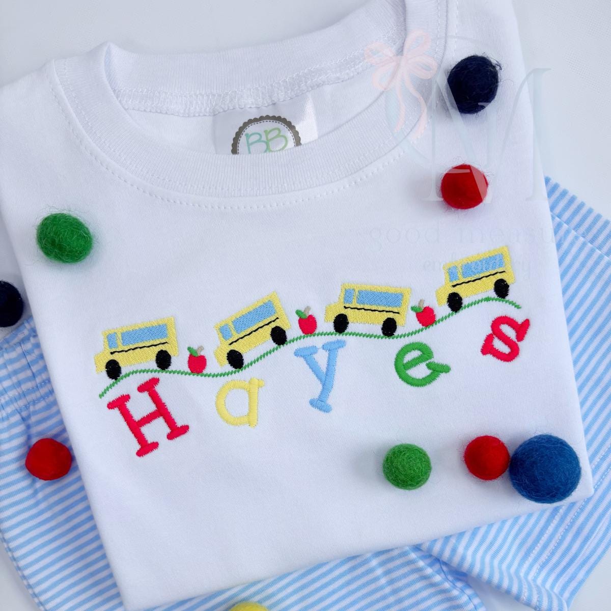 School Bus Rolling Along Embroidery Design