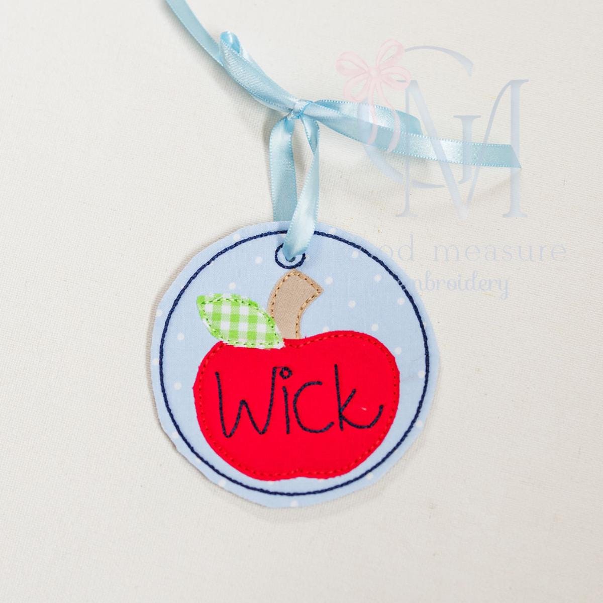 In the Hoop Bean Stitch Apple Bag Tag Machine Embroidery Design