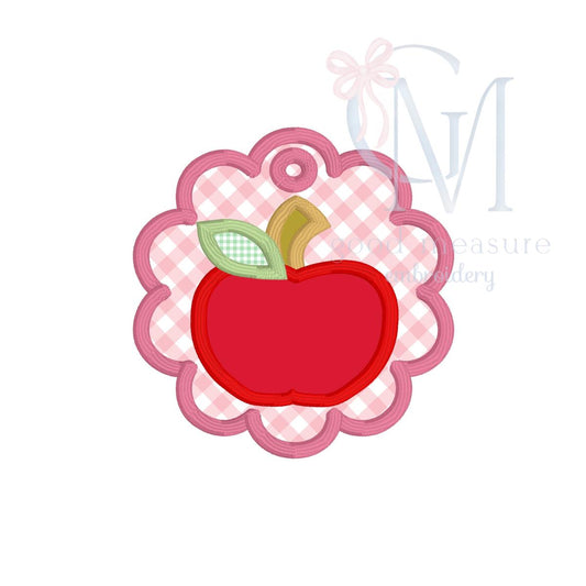 In the Hoop Satin Scallop Apple Bag Tag Embroidery Design