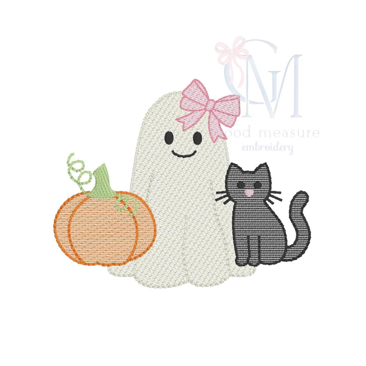 Spooky Cutie Halloween Trio with Bow Sketch Embroidery Design