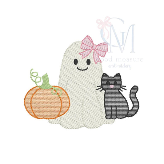 Spooky Cutie Halloween Trio with Bow Sketch Embroidery Design