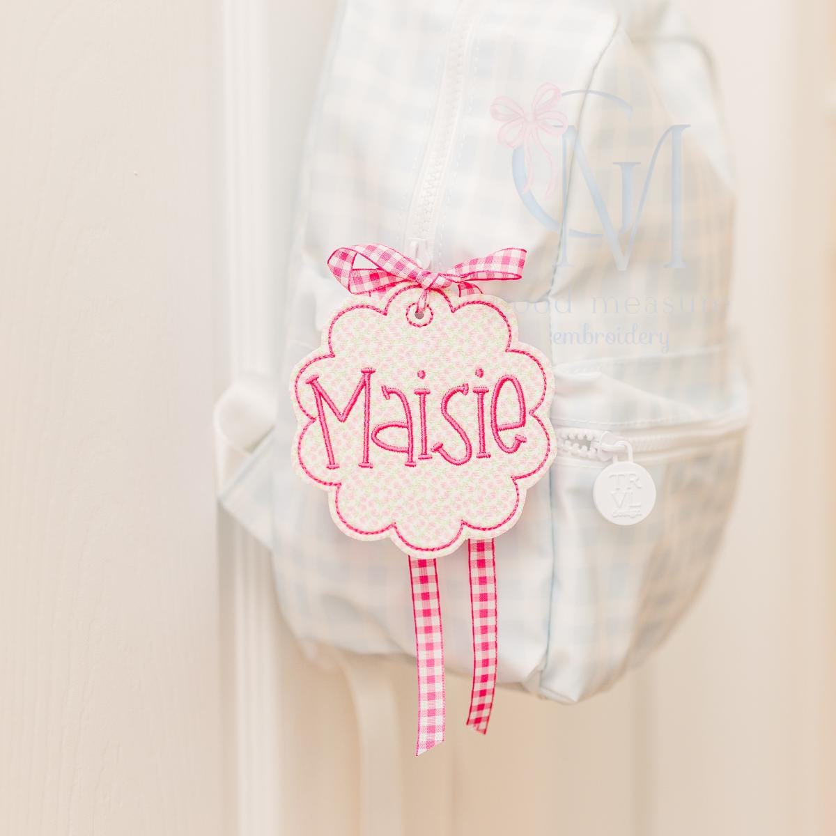 In the Hoop Bean Scallop Bag Tag Embroidery Design