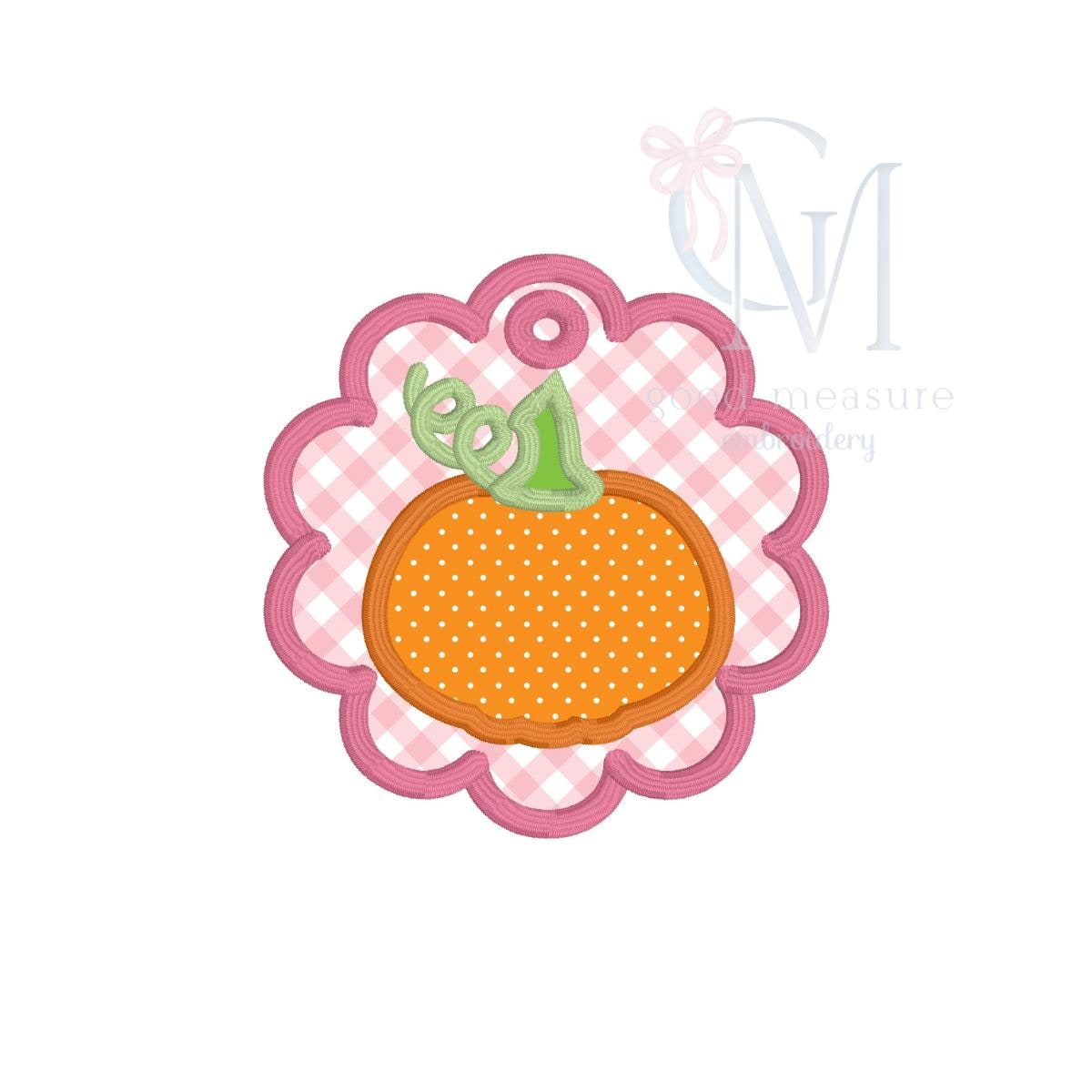 In the Hoop Satin Scallop Pumpkin Tag Embroidery Design