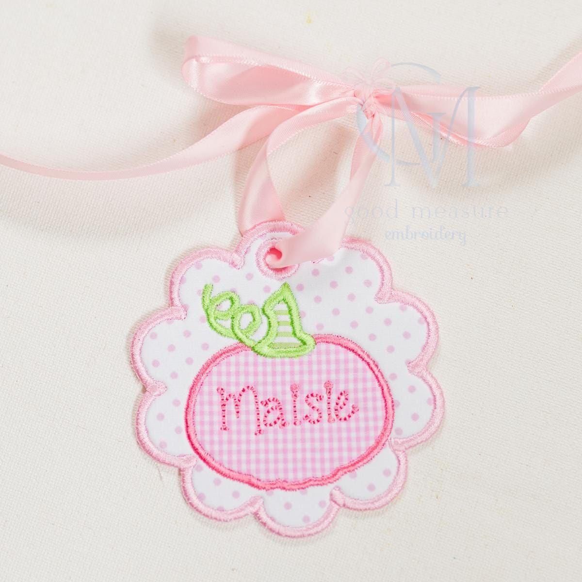 In the Hoop Satin Scallop Pumpkin Tag Embroidery Design
