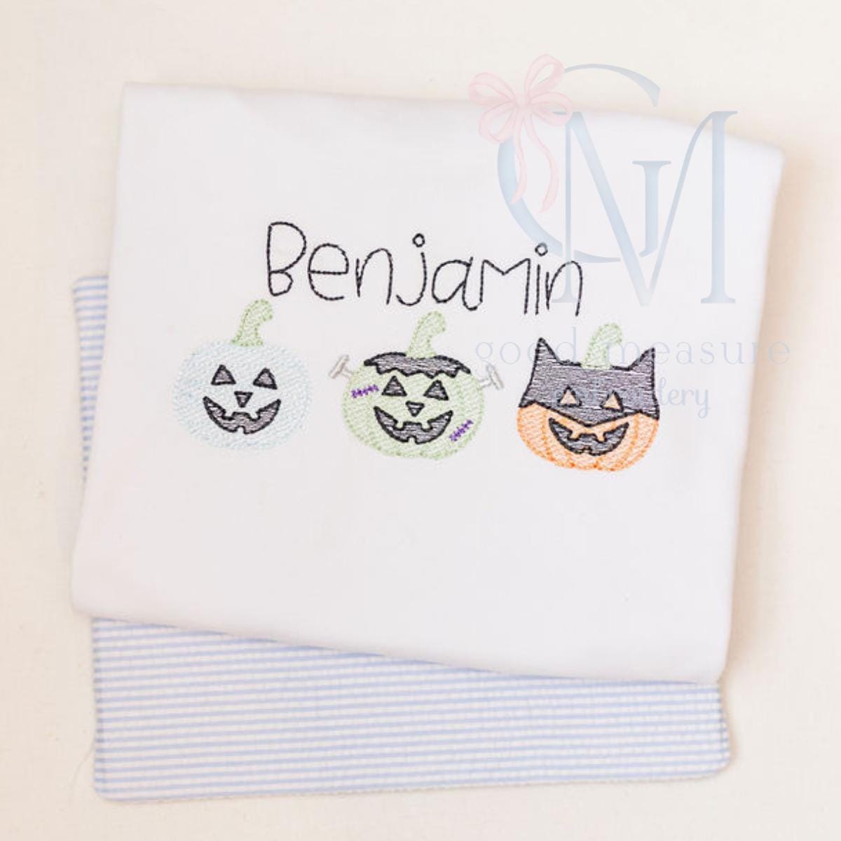 Spooky Halloween Pumpkins in Costume Sketch Embroidery Design