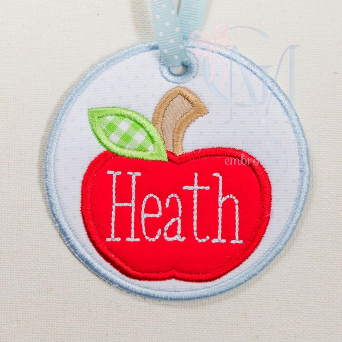 In the Hoop Satin Apple Circle Bag Tag Embroidery Design