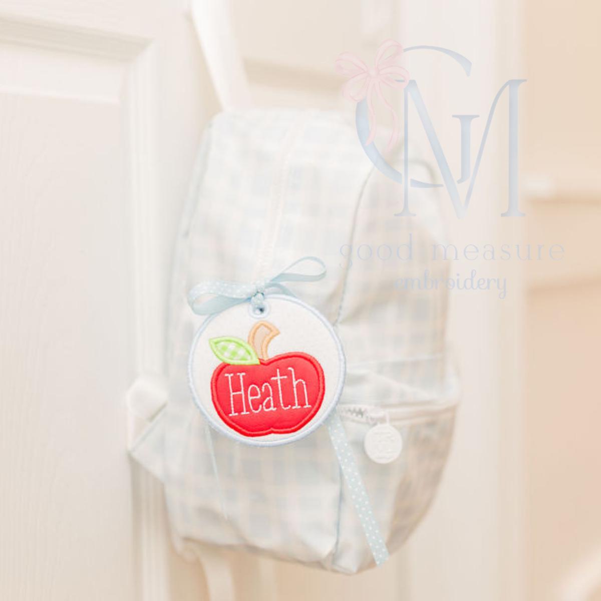 In the Hoop Satin Apple Circle Bag Tag Embroidery Design