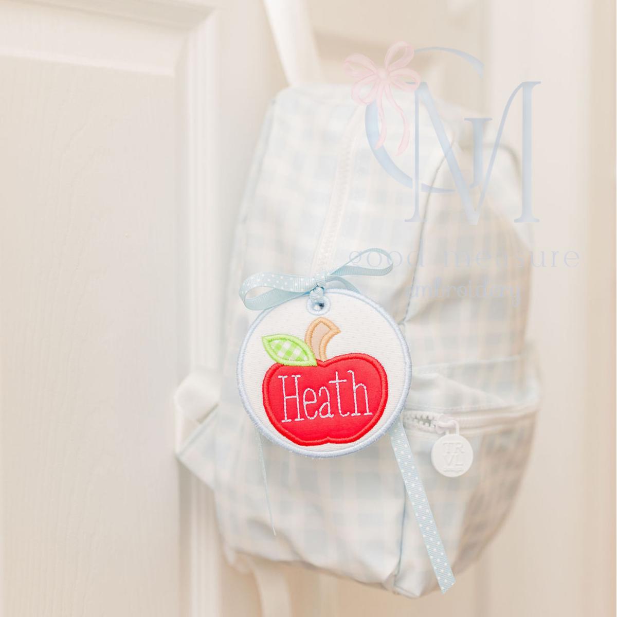 In the Hoop Satin Apple Circle Bag Tag Embroidery Design