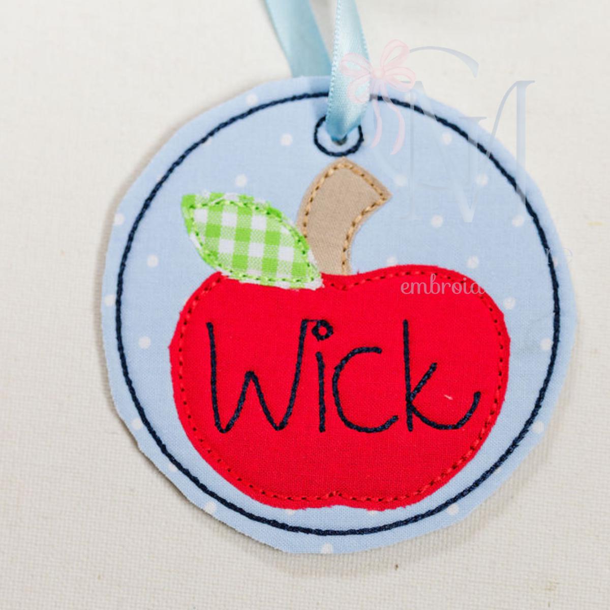 In the Hoop Bean Stitch Apple Bag Tag Machine Embroidery Design