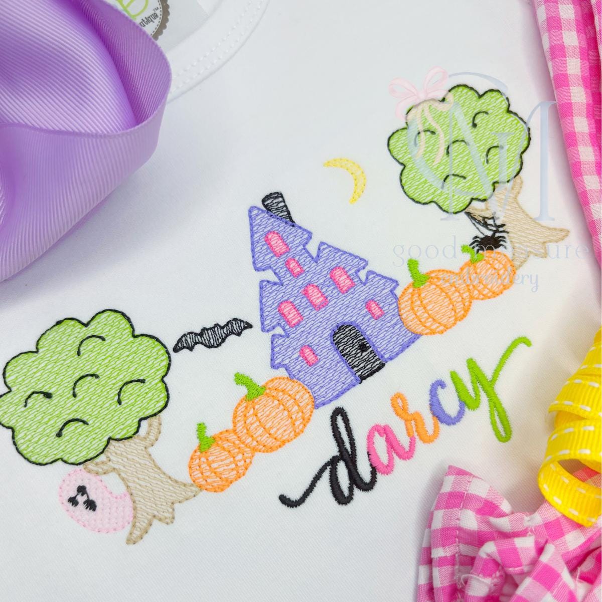 Spooky Halloween House Sketch Embroidery Design
