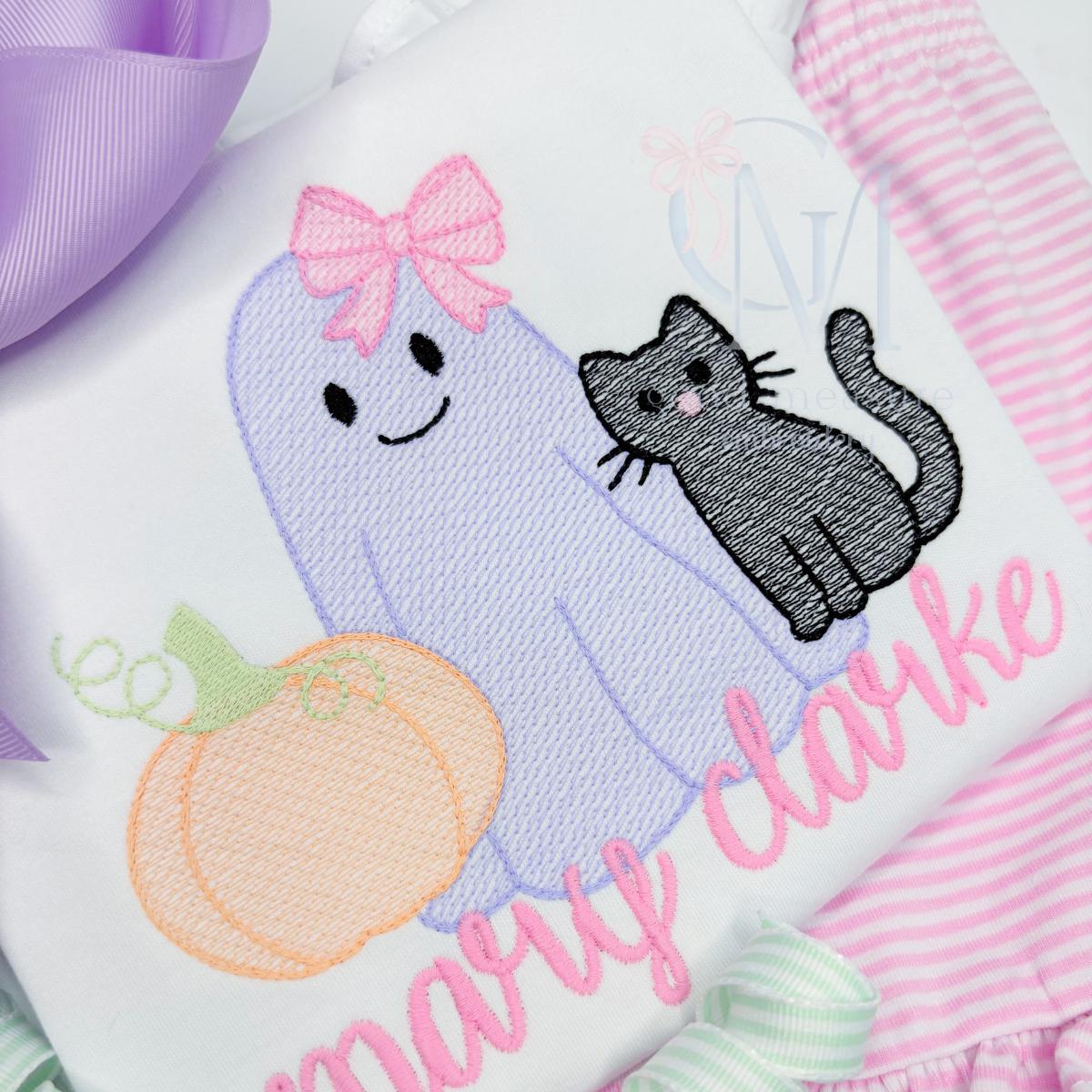 Spooky Cutie Halloween Trio with Bow Sketch Embroidery Design