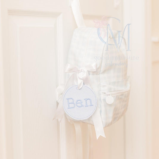 In the Hoop Bean Circle Bag Tag Embroidery Design