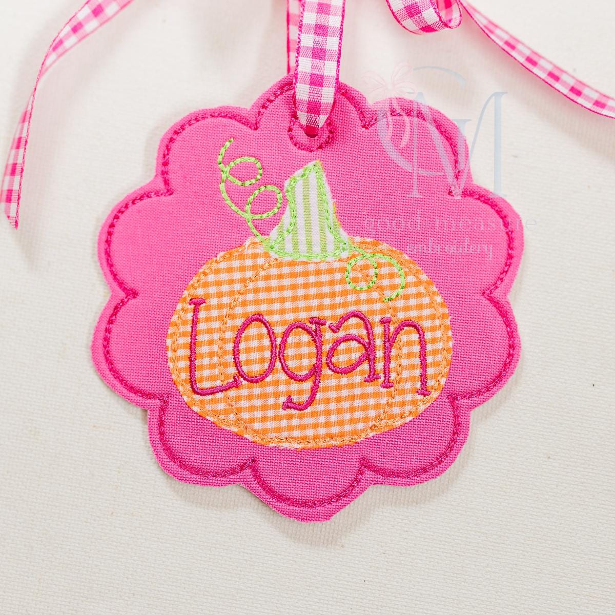 In the Hoop Bean Scallop Pumpkin Bag Tag Machine Embroidery Design