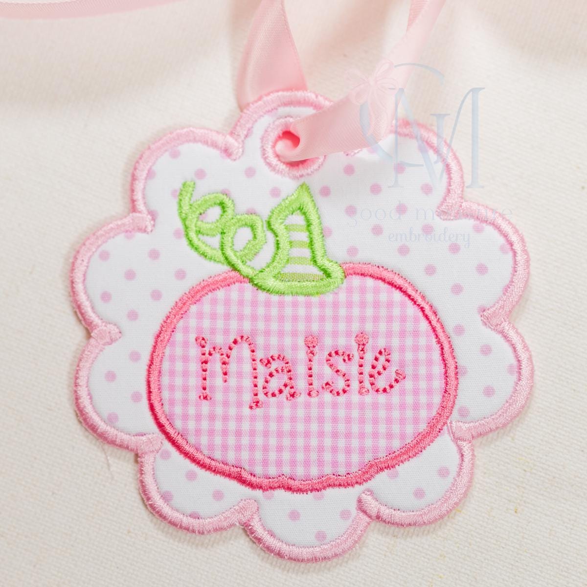 In the Hoop Satin Scallop Pumpkin Tag Embroidery Design