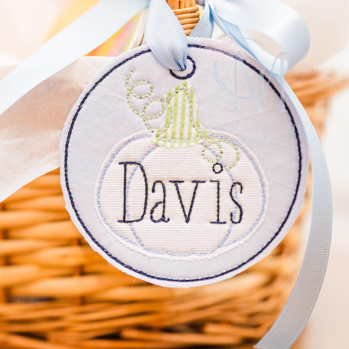 In the Hoop Bean Circle Pumpkin Bag Tag Embroidery Design