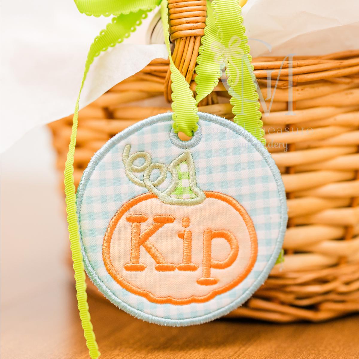In the Hoop Satin Circle Pumpkin Bag Tag Embroidery Design