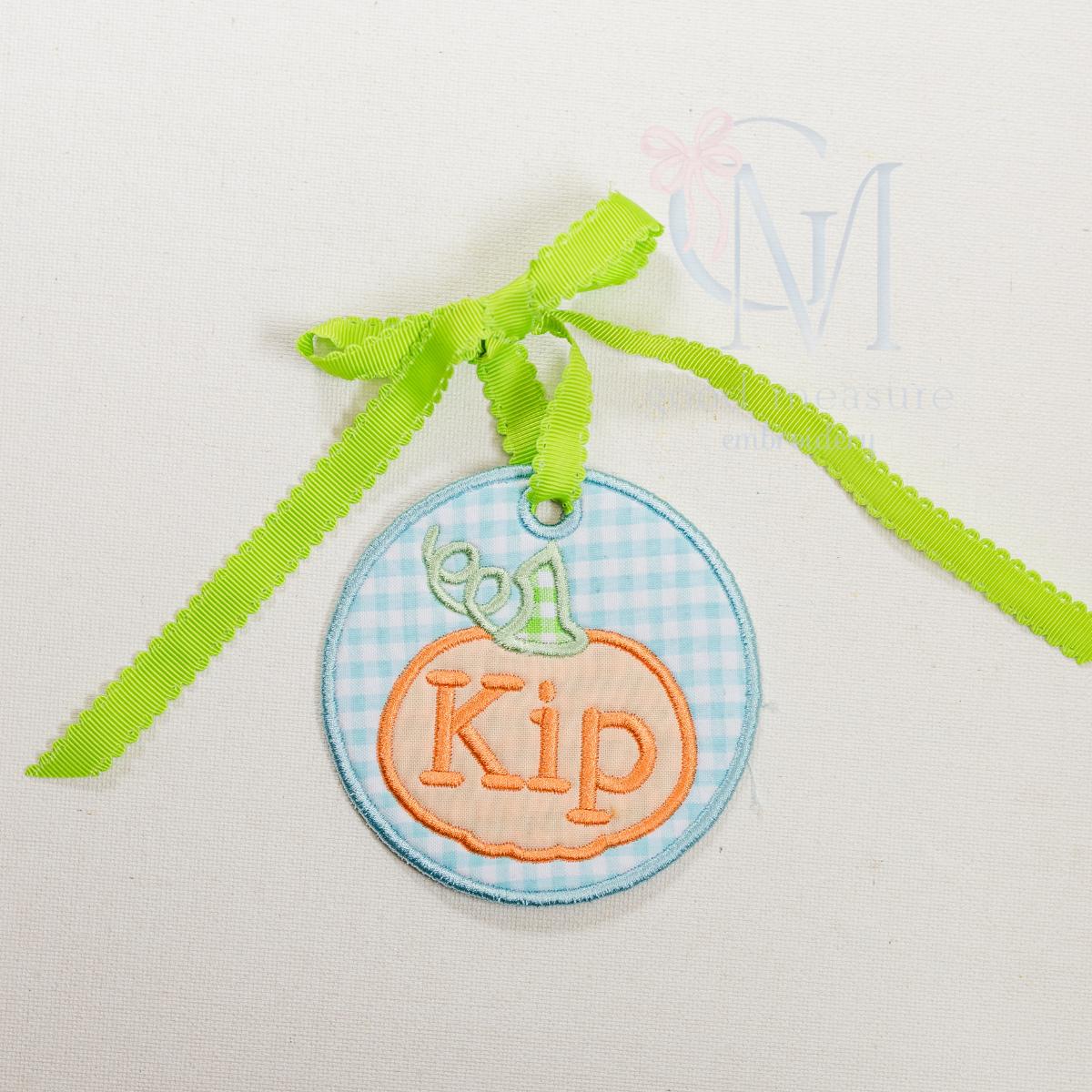 In the Hoop Satin Circle Pumpkin Bag Tag Embroidery Design