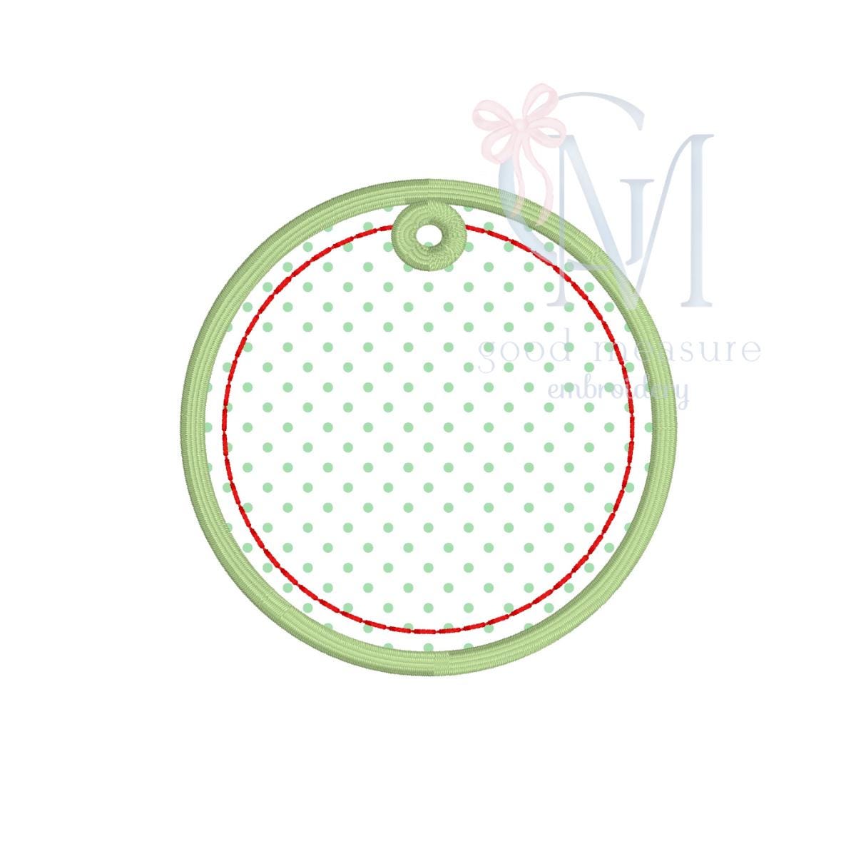 In the Hoop Satin Circle Ornament Tag with Dash Detail Embroidery Design