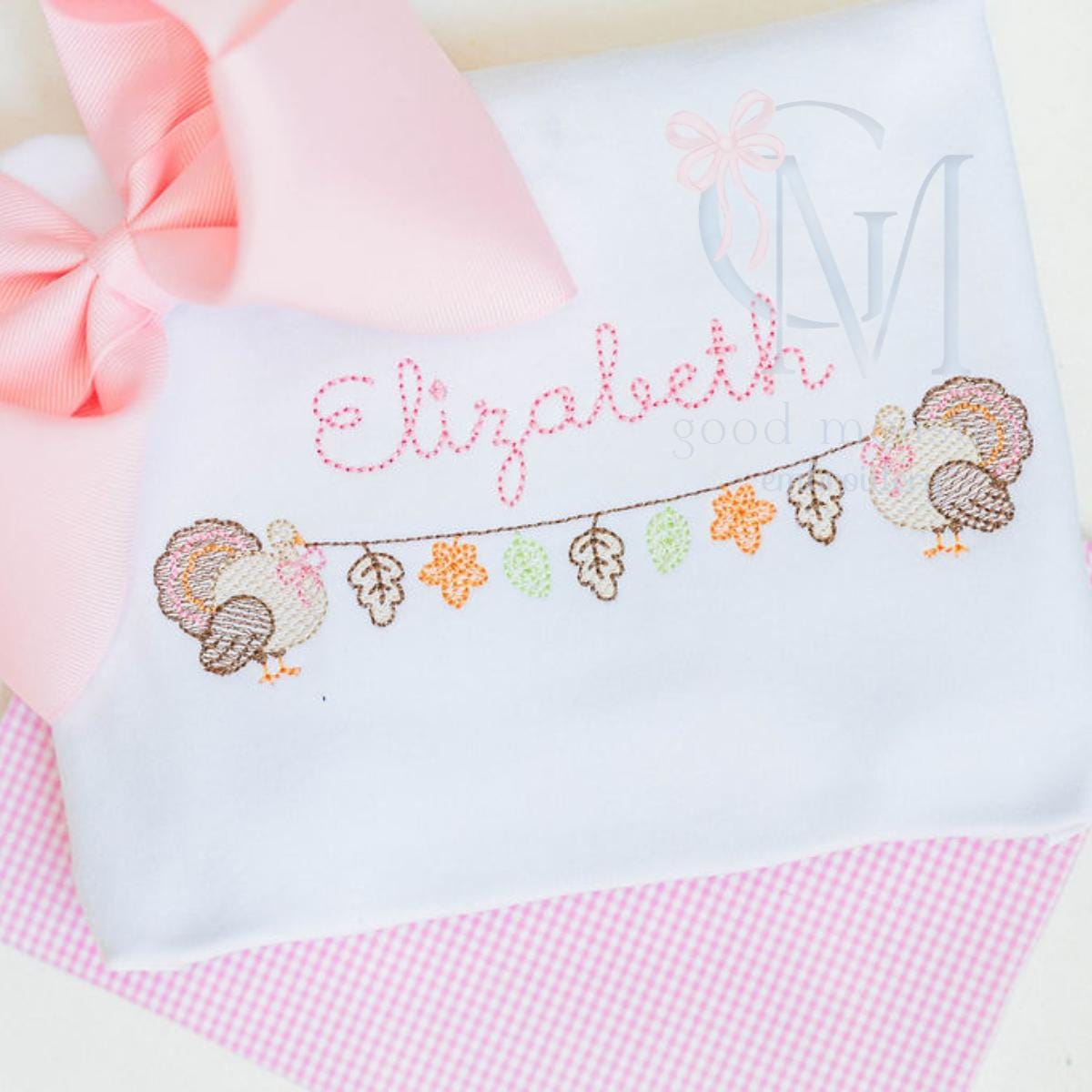 Turkey Leaf Garland Girly Sketch Machine Embroidery Design