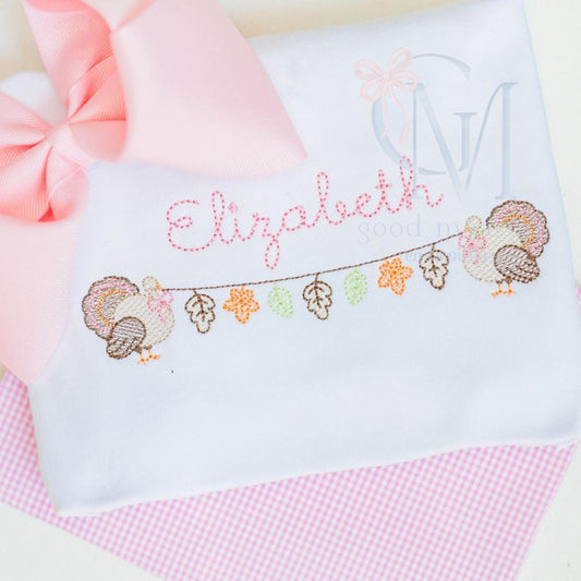 Turkey Leaf Garland Girly Sketch Machine Embroidery Design