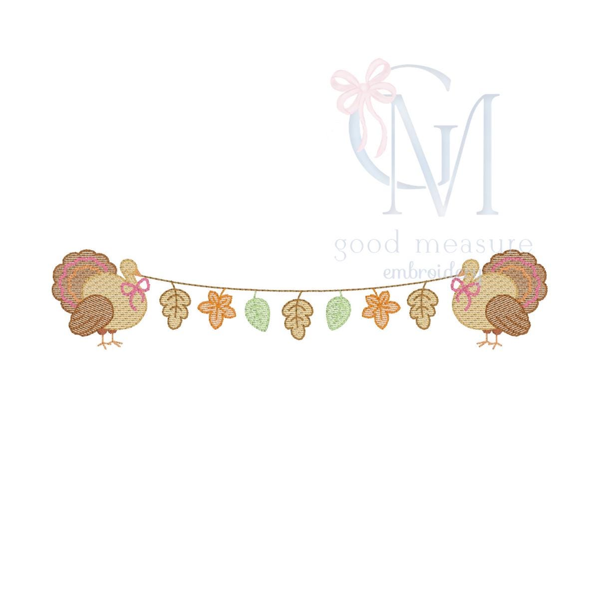 Turkey Leaf Garland Girly Sketch Machine Embroidery Design