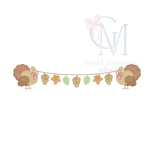 Turkey Leaf Garland Girly Sketch Machine Embroidery Design