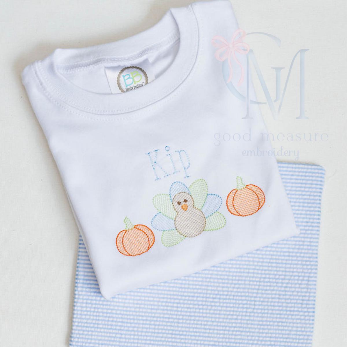 Turkey Pumpkin Sketch Trio Machine Embroidery Design