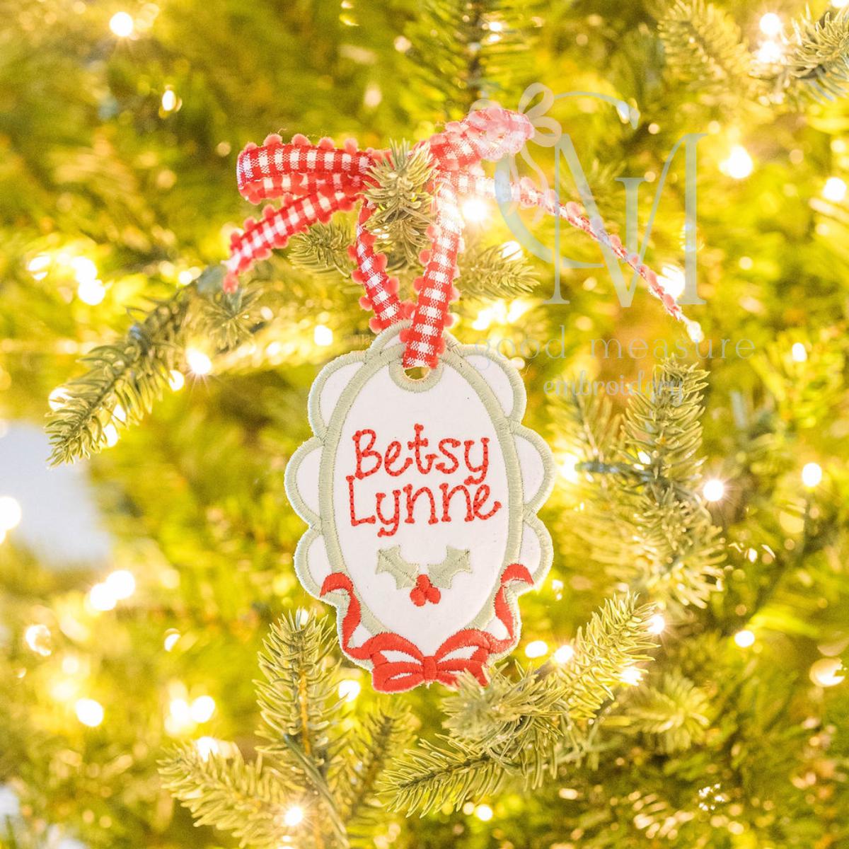 In the Hoop Satin Bow Oval Ornament Embroidery Design