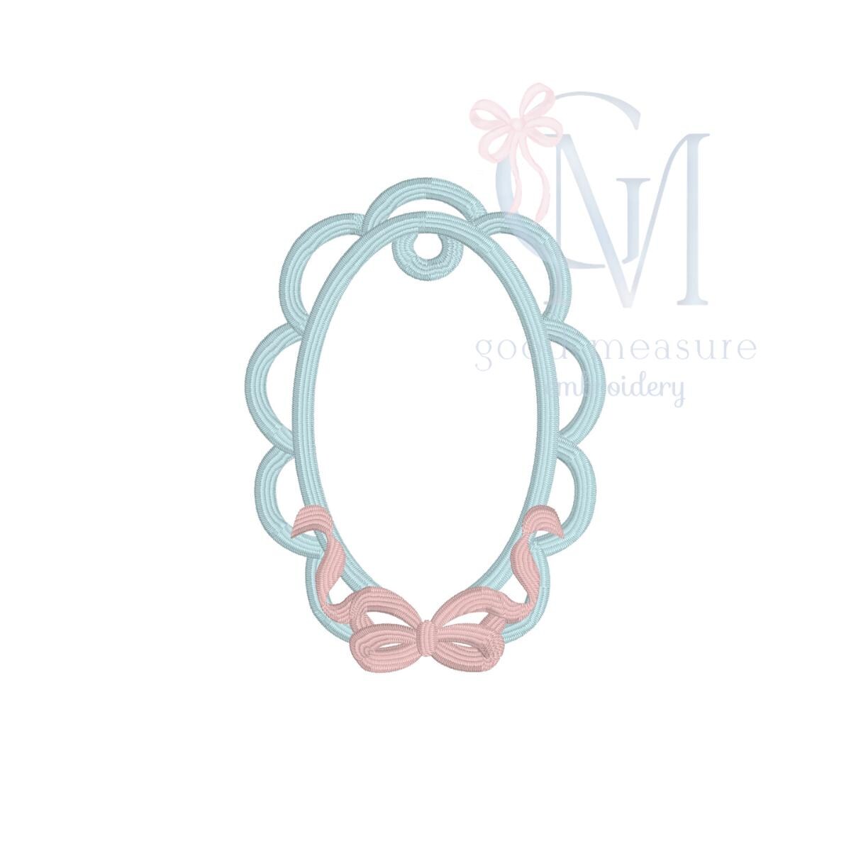 In the Hoop Satin Bow Oval Ornament Embroidery Design