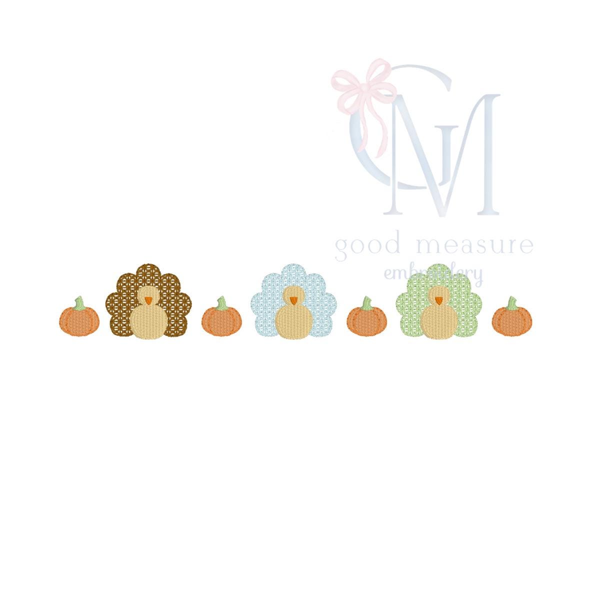 Cross Stitch Turkey and Pumpkin Machine Embroidery Design
