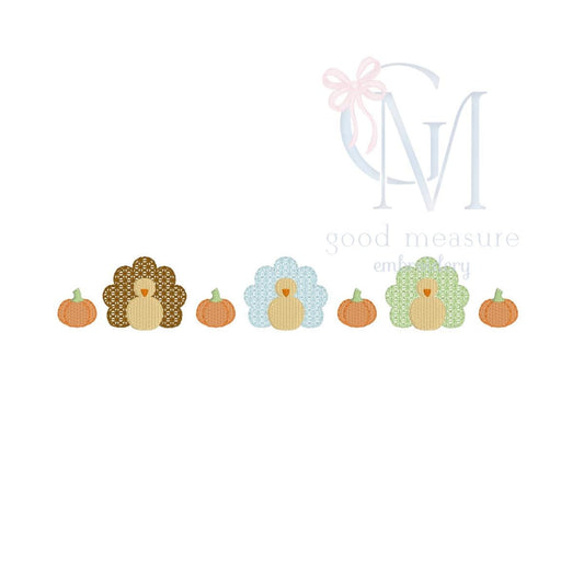 Cross Stitch Turkey and Pumpkin Machine Embroidery Design