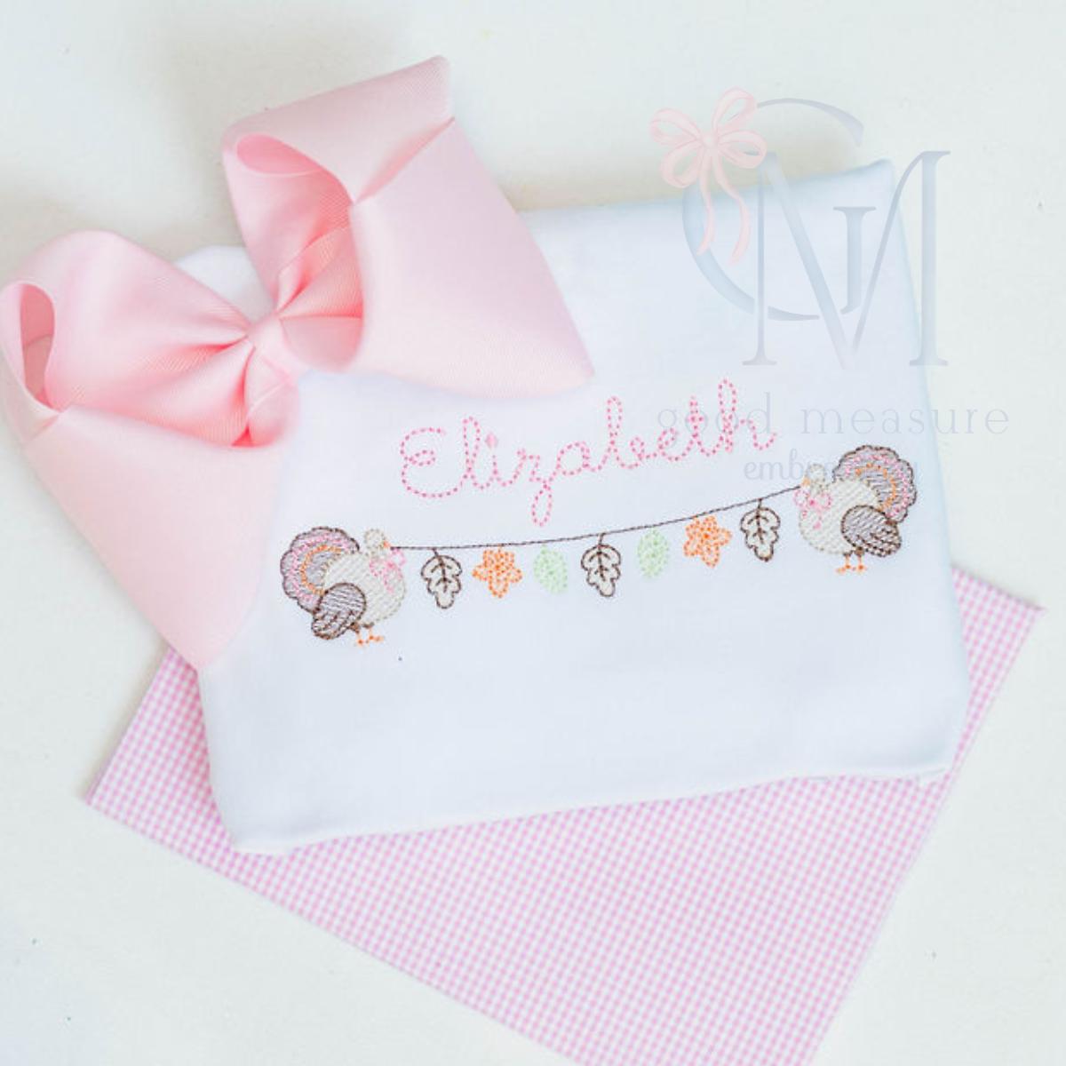 Turkey Leaf Garland Girly Sketch Machine Embroidery Design