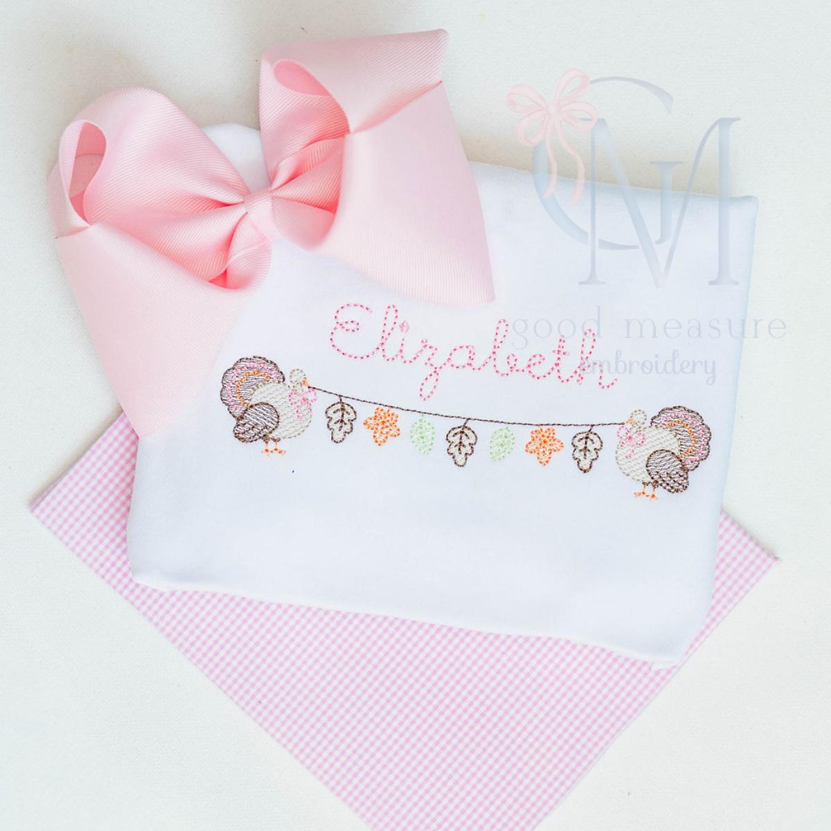 Turkey Leaf Garland Girly Sketch Machine Embroidery Design