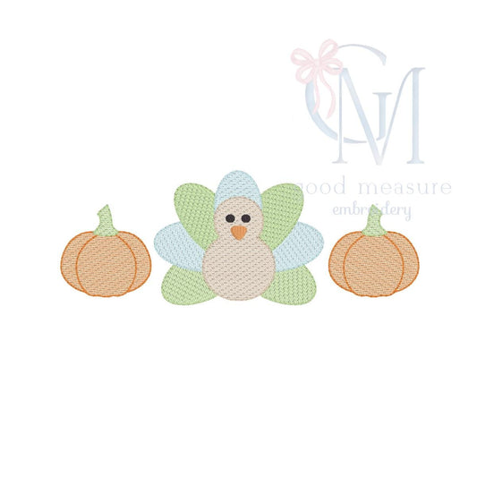 Turkey Pumpkin Sketch Trio Machine Embroidery Design