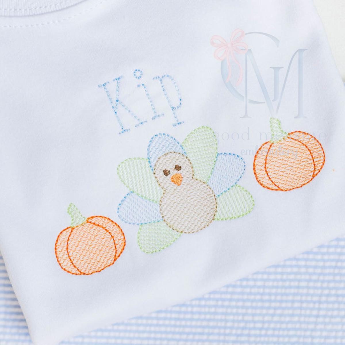 Turkey Pumpkin Sketch Trio Machine Embroidery Design