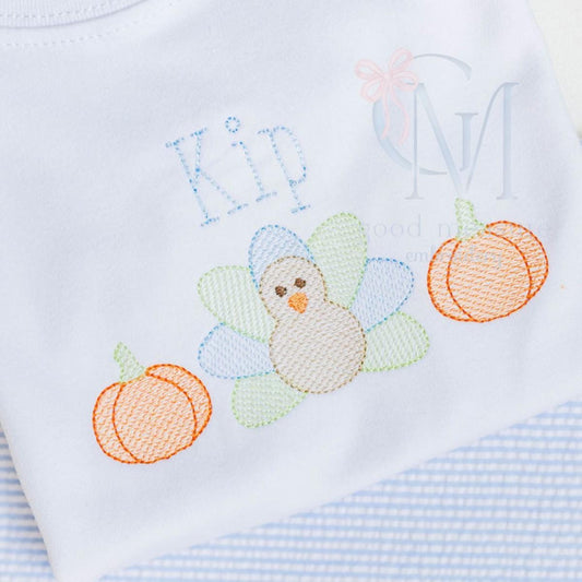 Turkey Pumpkin Sketch Trio Machine Embroidery Design