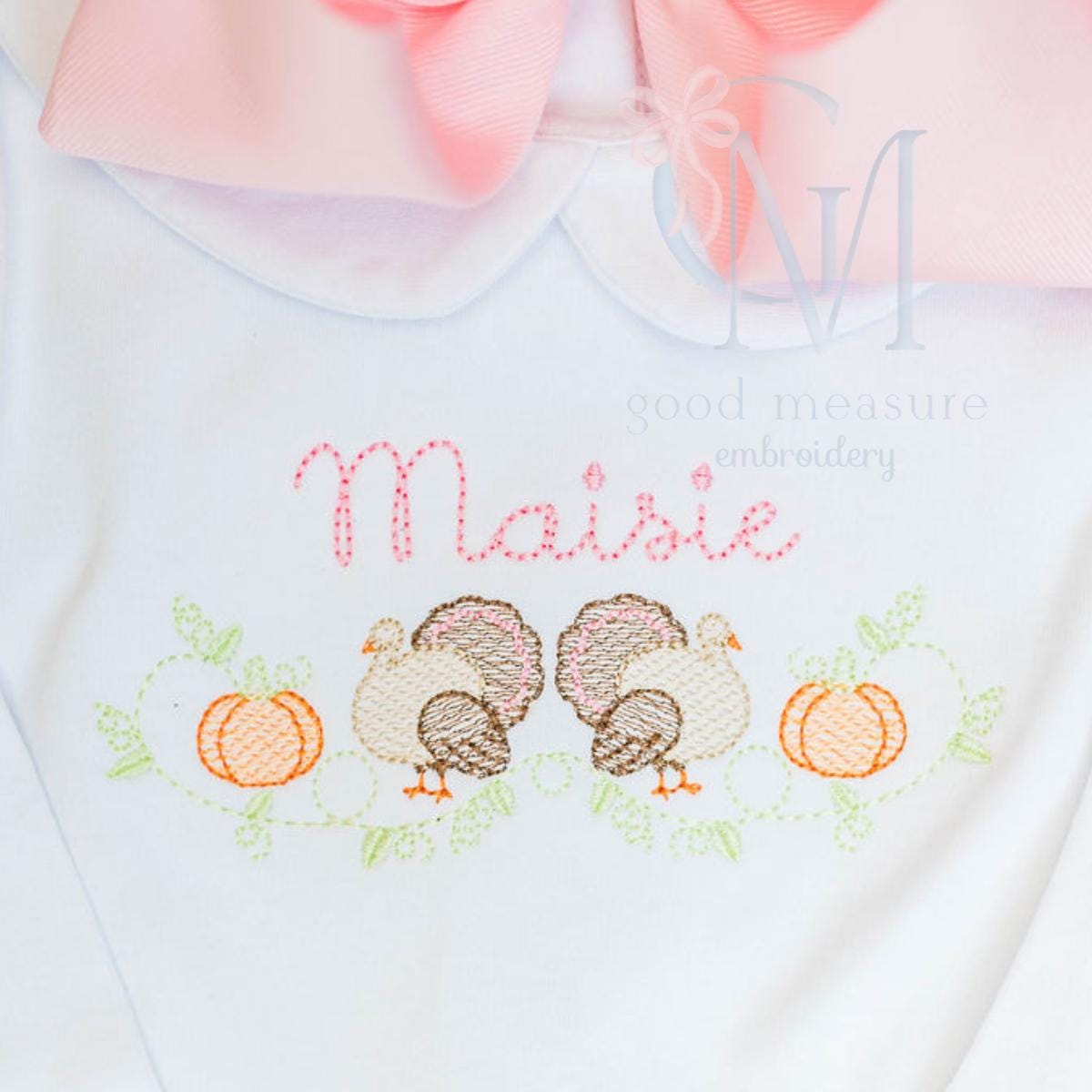 Turkey Pumpkin Vine Machine Embroidery Design