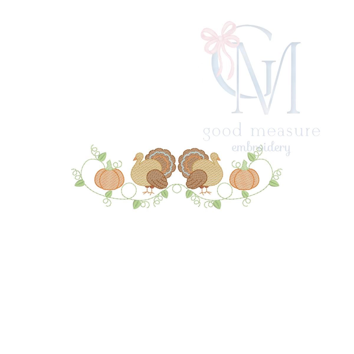 Turkey Pumpkin Vine Machine Embroidery Design